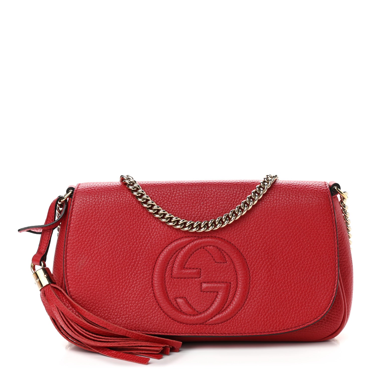 Gucci Pebbled Calfskin Medium Soho Flap Crossbody Vibrant Red 1 of 11