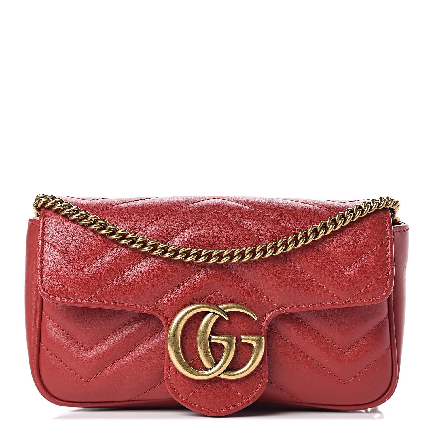 Gucci Calfskin Matelasse Super Mini GG Marmont Shoulder Bag Hibiscus Red 1 of 12