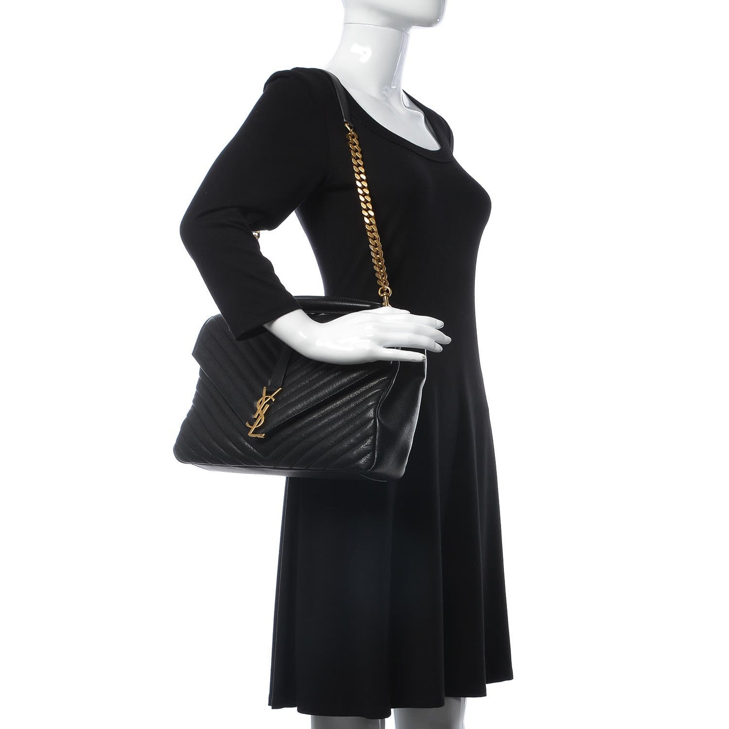 Sheepskin Matelasse Chevron Monogram Large College Satchel Black