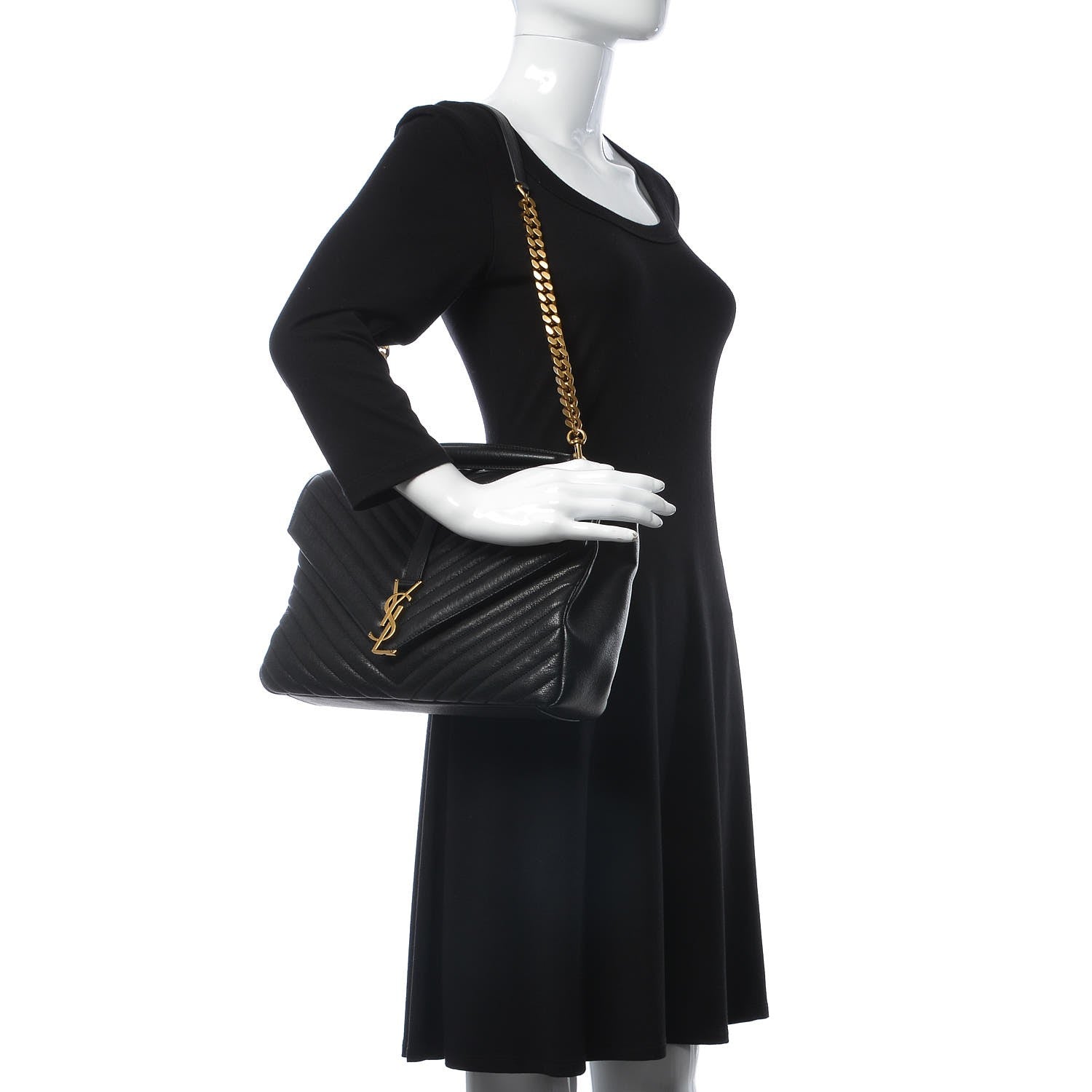 Saint Laurent Sheepskin Matelasse Chevron Monogram Large College Satchel Black 2 of 7