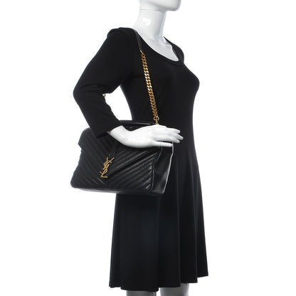 Saint Laurent Sheepskin Matelasse Chevron Monogram Large College Satchel Black 2 of 7