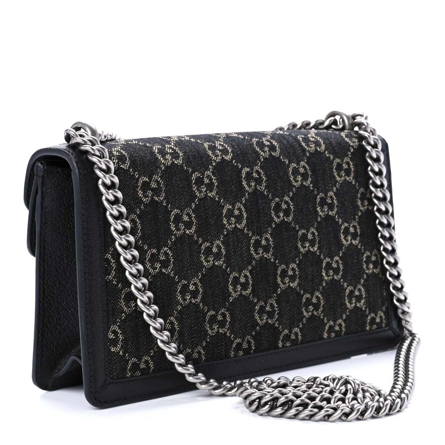 Jacquard Black Denim GG Monogram Textured Dollar Calfskin Small Dionysus Shoulder Bag Black Ivory