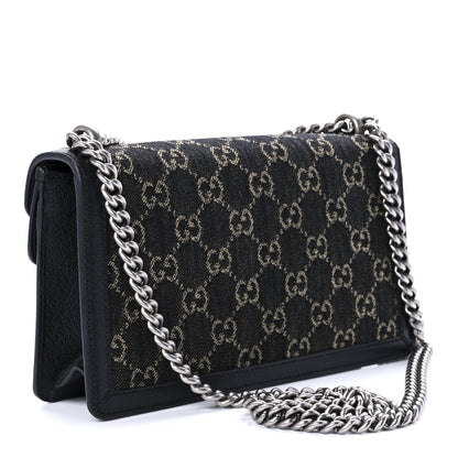 Gucci Jacquard Black Denim GG Monogram Textured Dollar Calfskin Small Dionysus Shoulder Bag Black Ivory 2 of 10