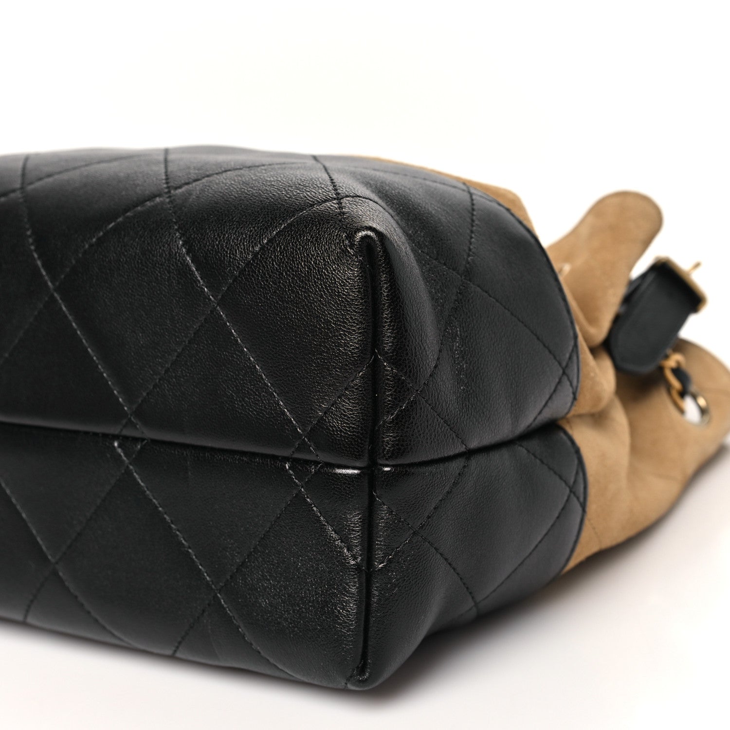 Chanel Suede Calfskin Shiny Lambskin Quilted Small Coco Base Shopping Bag Beige Black 10 of 10