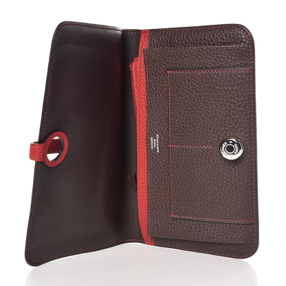 Hermes Togo Dogon Duo Wallet Chocolate Rouge Garance 6 of 9