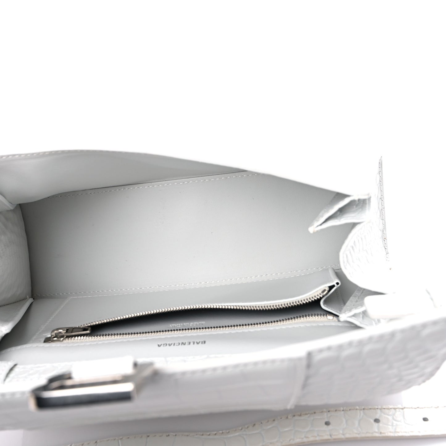 Shiny Calfskin Crocodile Embossed Small Hourglass Sling Shoulder Bag White