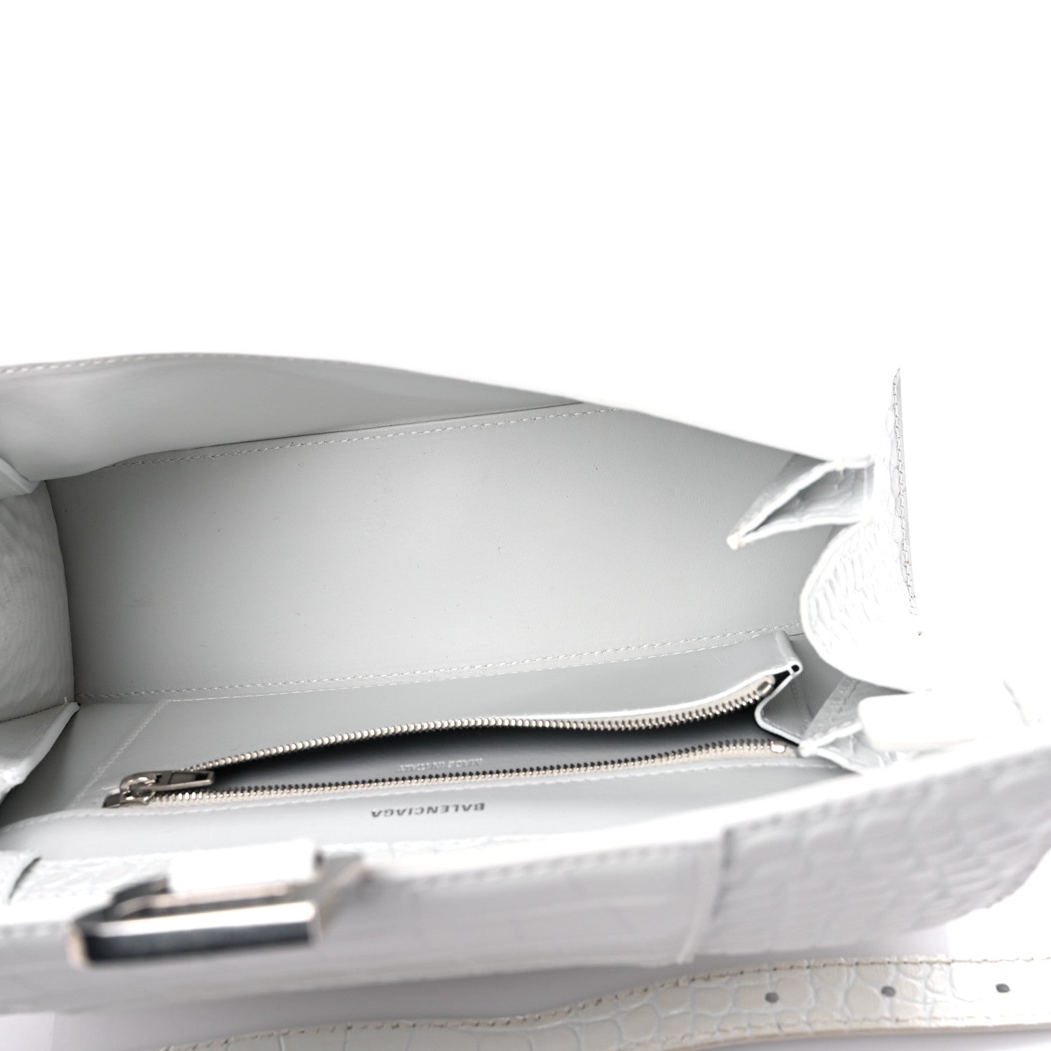 Balenciaga Shiny Calfskin Crocodile Embossed Small Hourglass Sling Shoulder Bag White 4 of 13