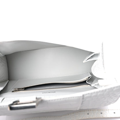 Balenciaga Shiny Calfskin Crocodile Embossed Small Hourglass Sling Shoulder Bag White 4 of 13