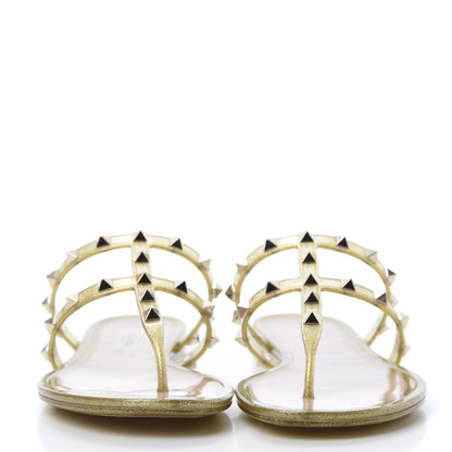Valentino Garavani PVC Jelly Glitter Rockstud Caged Flat Thong Sandals 39 Oro 2 of 8