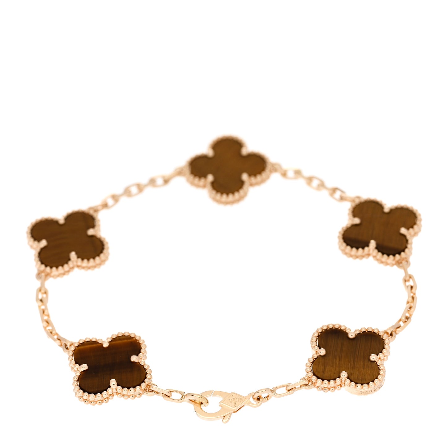 18K Yellow Gold Tiger Eye 5 Motifs Vintage Alhambra Bracelet