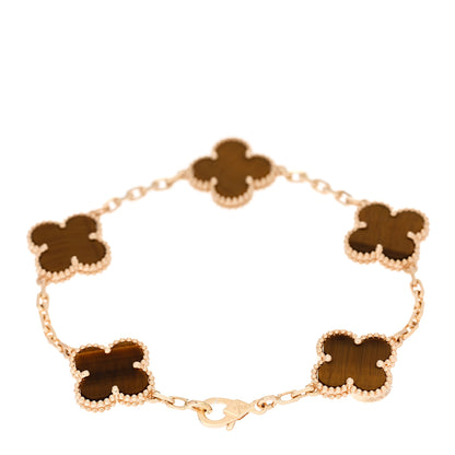 Van Cleef & Arpels 18K Yellow Gold Tiger Eye 5 Motifs Vintage Alhambra Bracelet 2 of 5