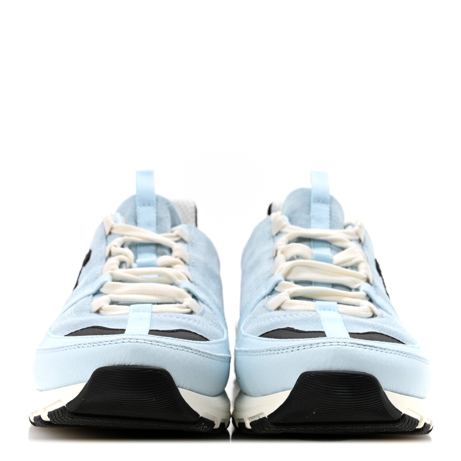 Chanel Suede Calfskin Grosgrain Womens CC Sneakers 40 Light Blue Black 3 of 11