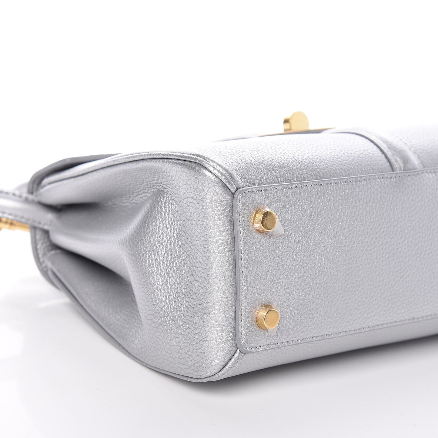Laminated Grained Calfskin Small 16 Top Handle Bag Silver