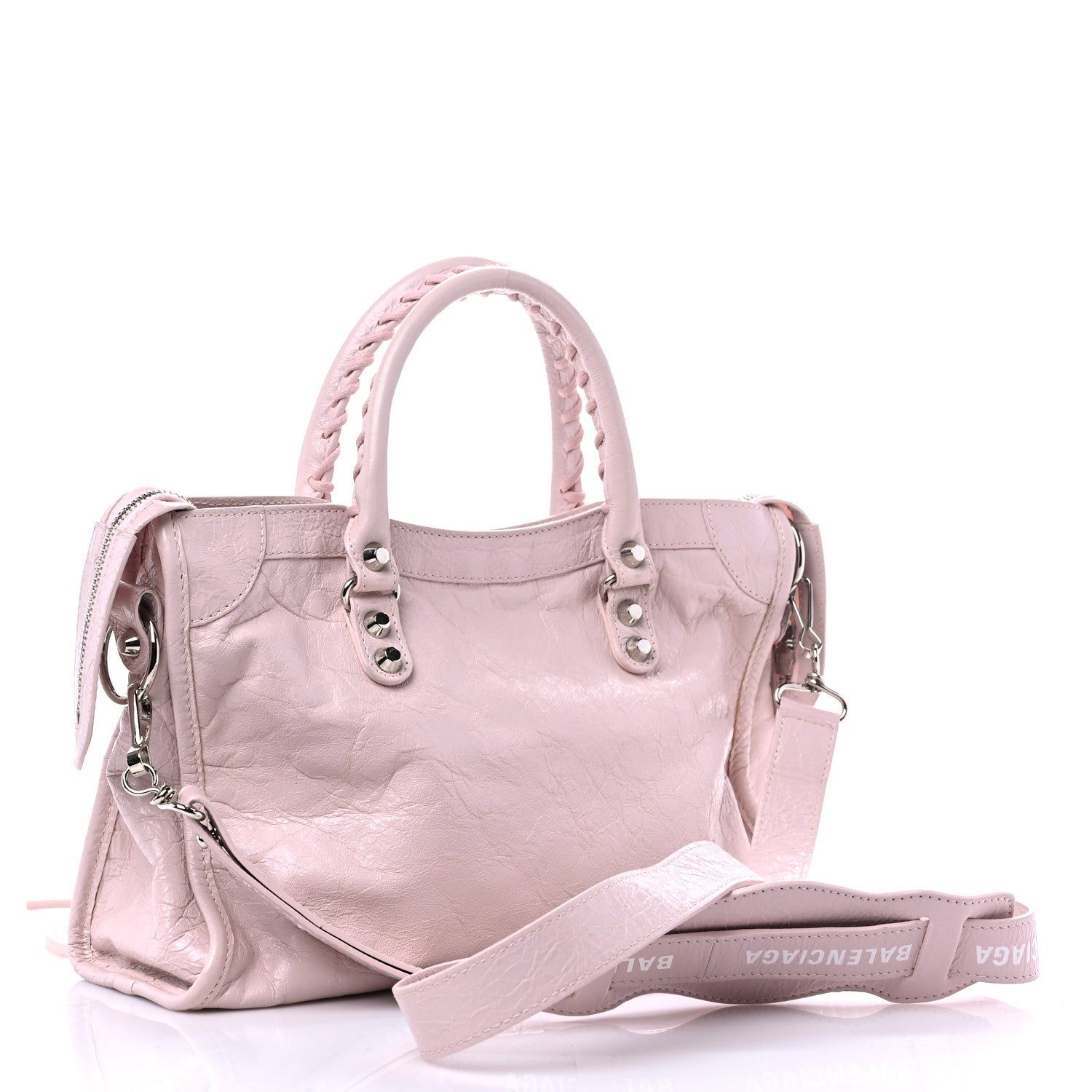 Balenciaga Agneau Classic Silver Hardware S City Logo Strap Light Rose White 2 of 9