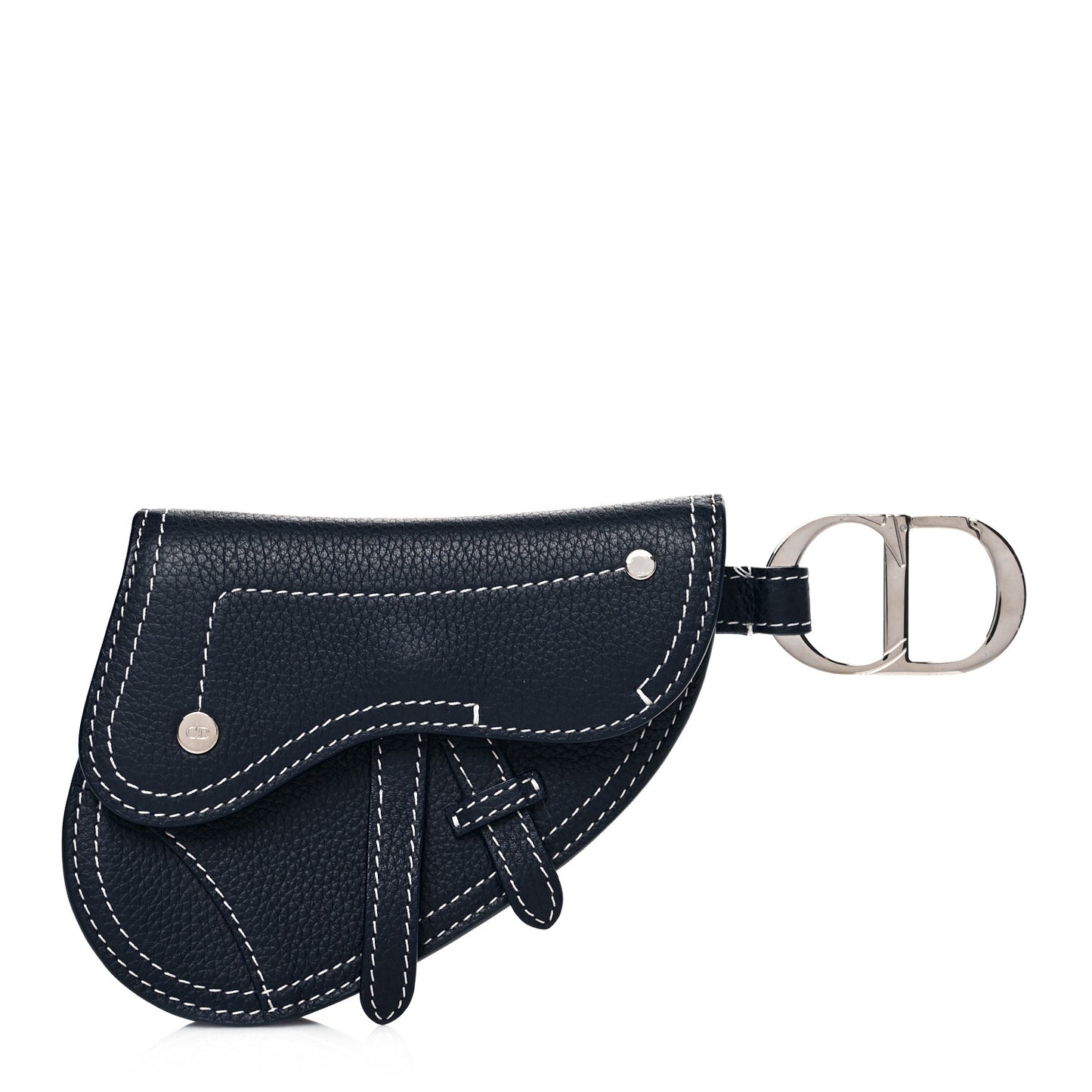 Grained Calfskin Saddle Mini Key Ring Navy Blue