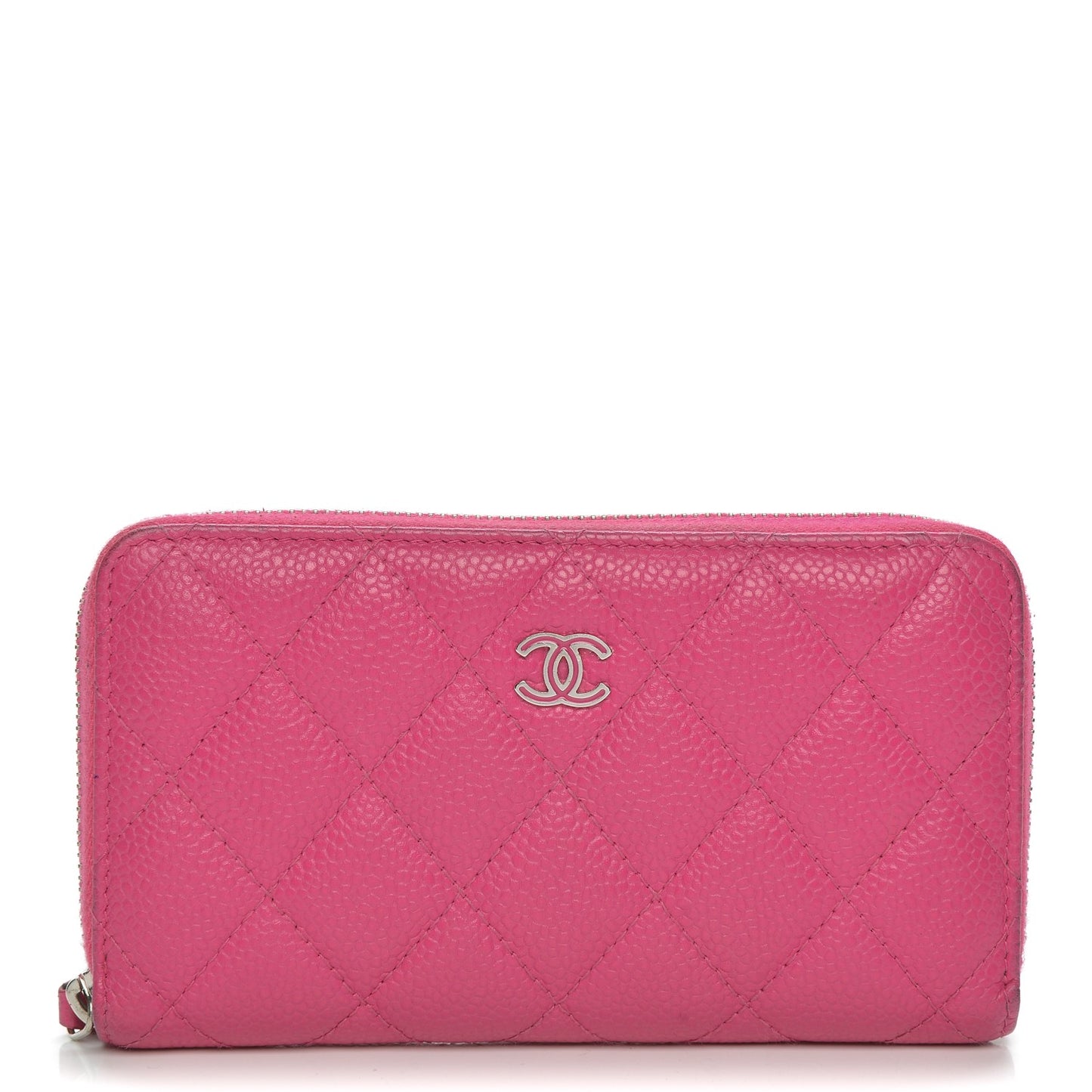 Caviar Quilted Small Zip Around Wallet Pink