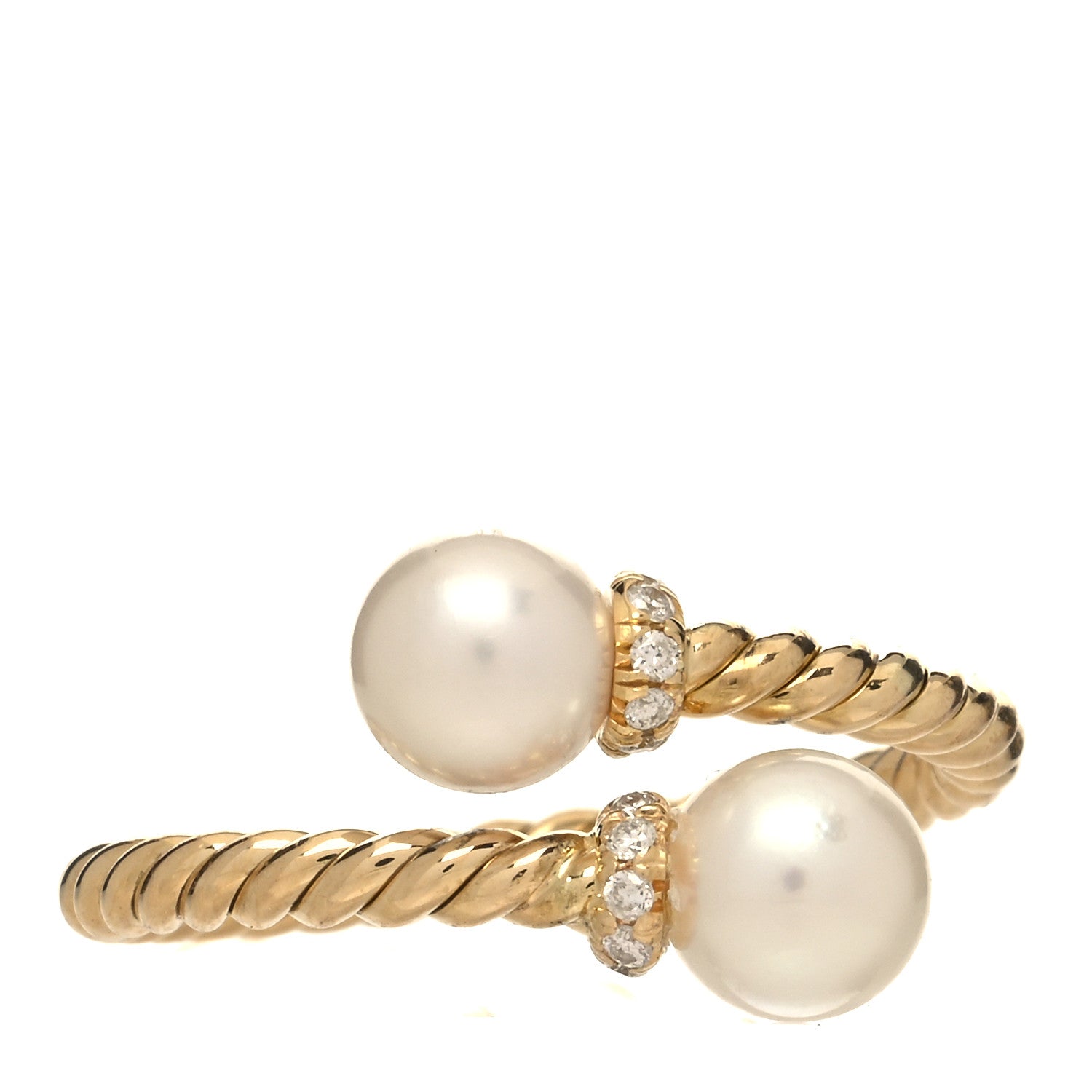 David Yurman 18K Yellow Gold Pearl Diamond Petite Solari Bypass Ring 54 7 1 of 4