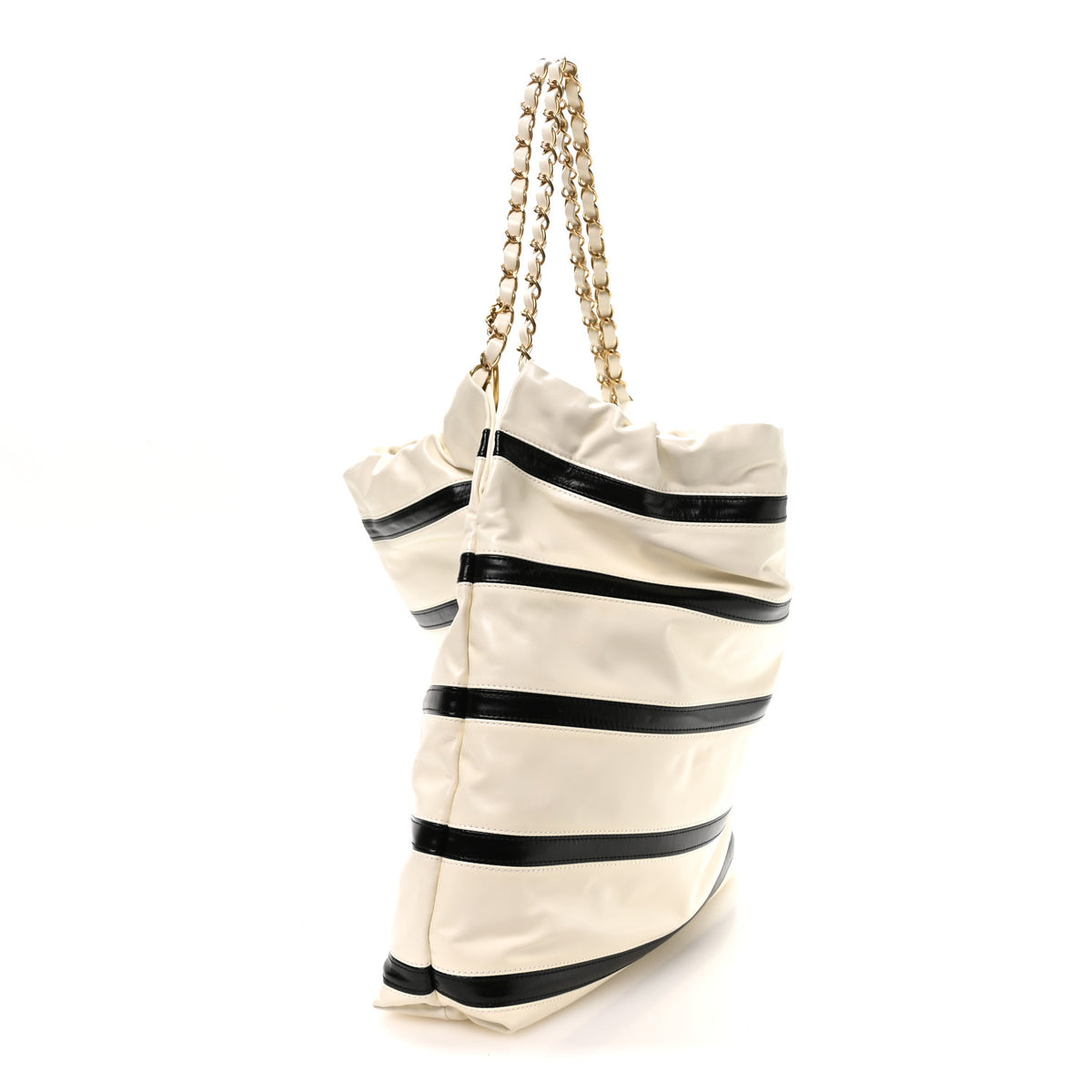 Shiny Calfskin Striped Small Chanel 22 Black White