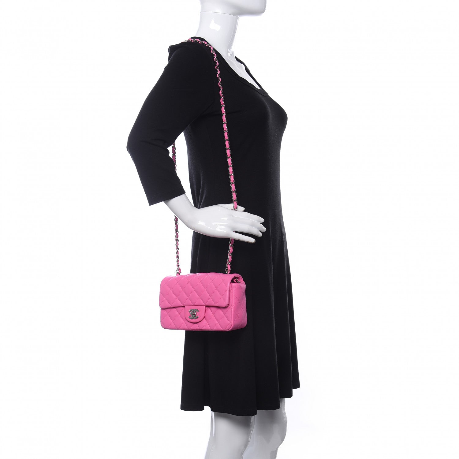 Chanel Lambskin Quilted Mini Rectangular Flap Neon Pink 2 of 11