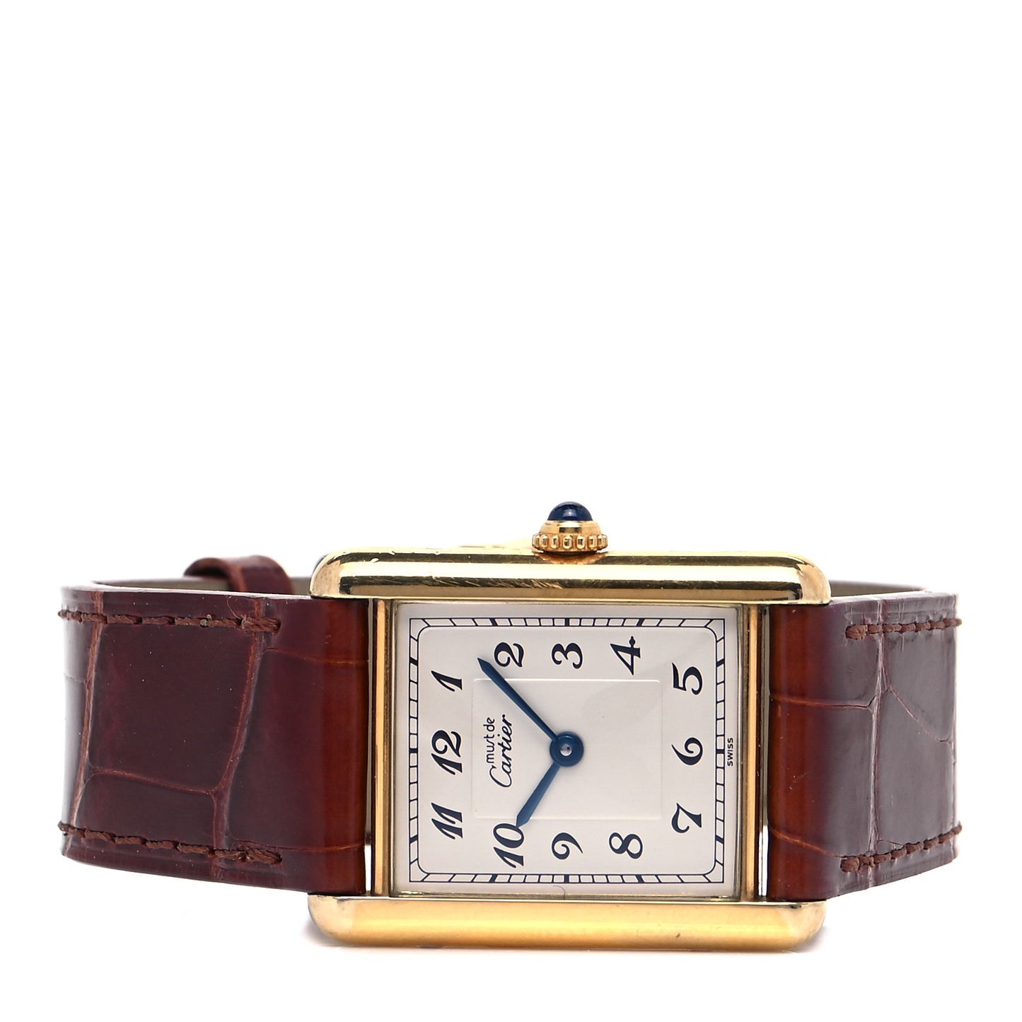 Sterling Silver Vermeil Alligator 23mm Must de Cartier Tank Quartz Watch Brown