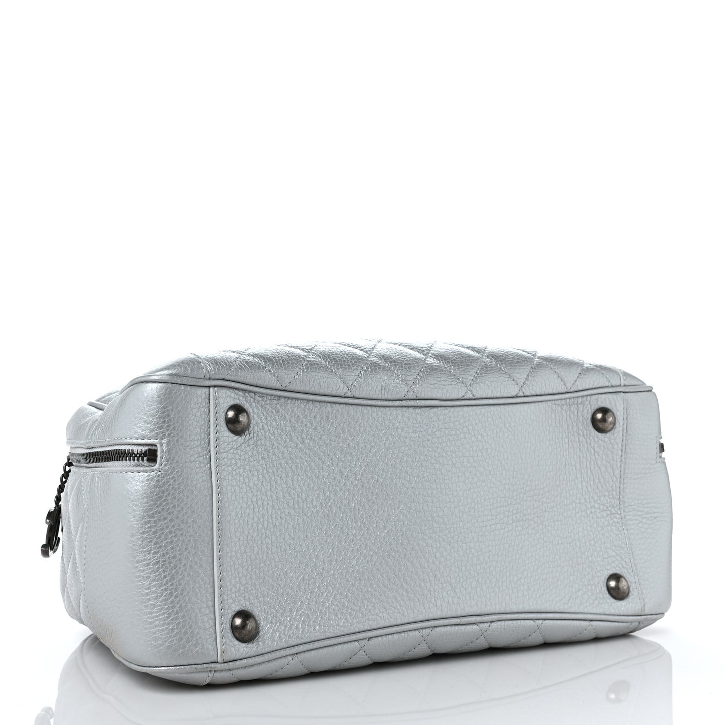 Metallic Calfskin Quilted Medium Airlines Round Trip Bowling Bag Silver