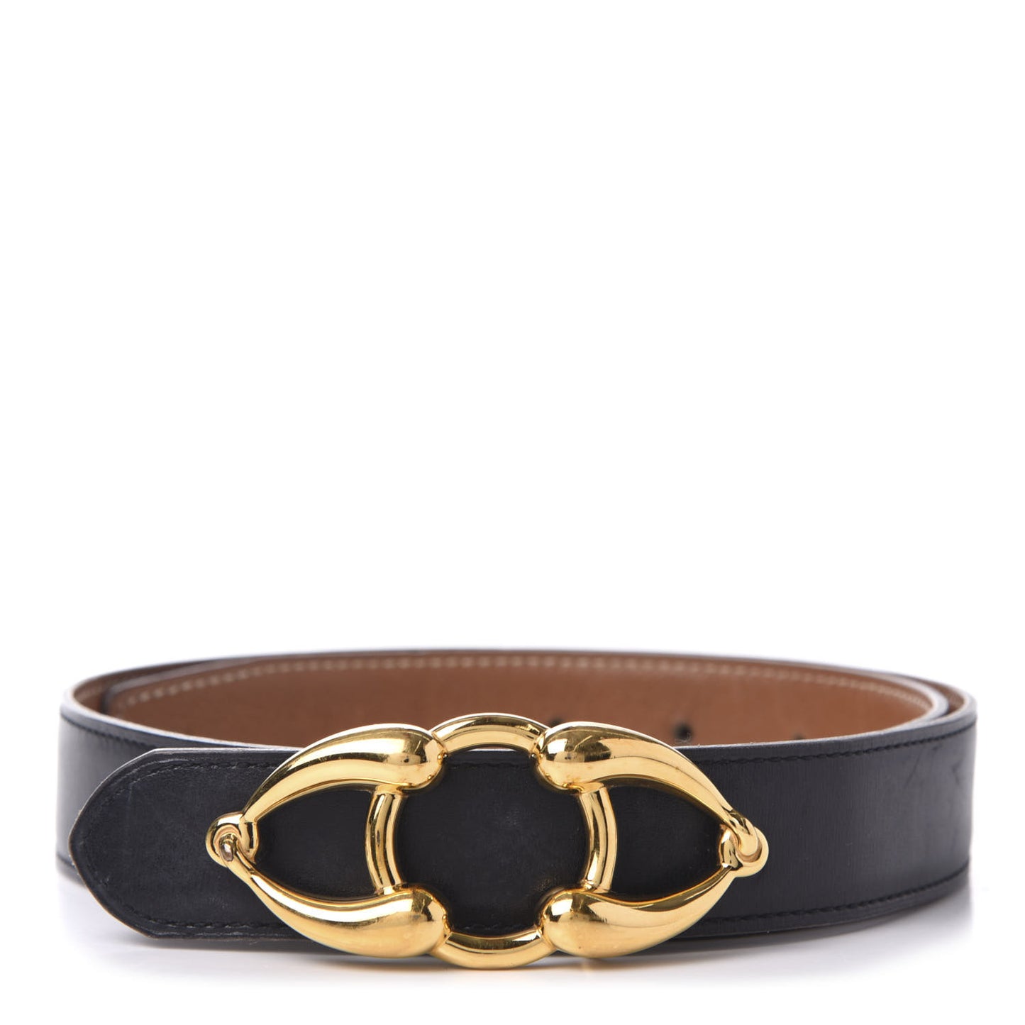 Box Courchevel 32mm Horsebit Belt 72 Black Gold