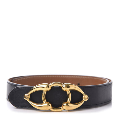 Hermes Box Courchevel 32mm Horsebit Belt 72 Black Gold 1 of 5