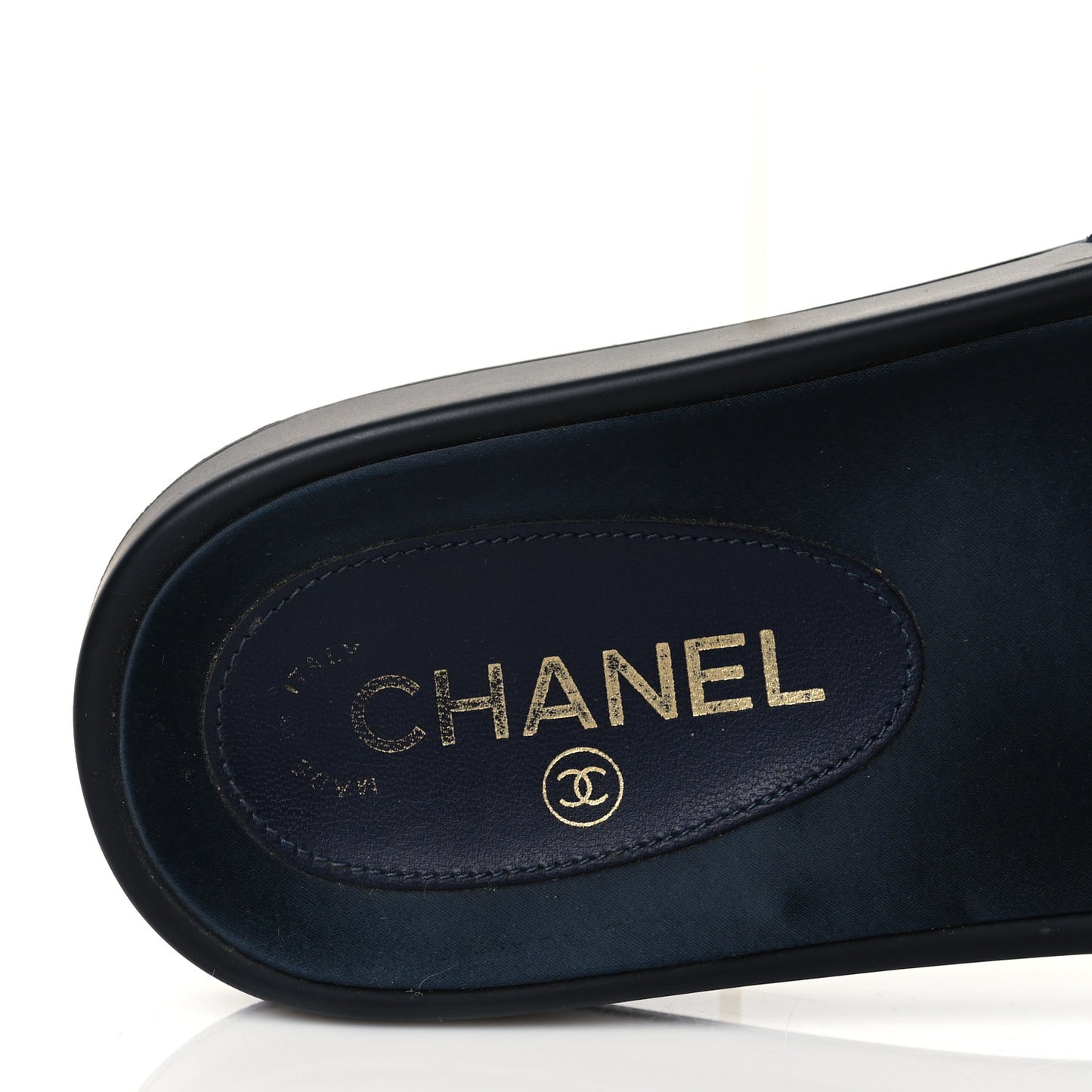 Satin Canvas Chain Slides Sandals Flats 39 Marine