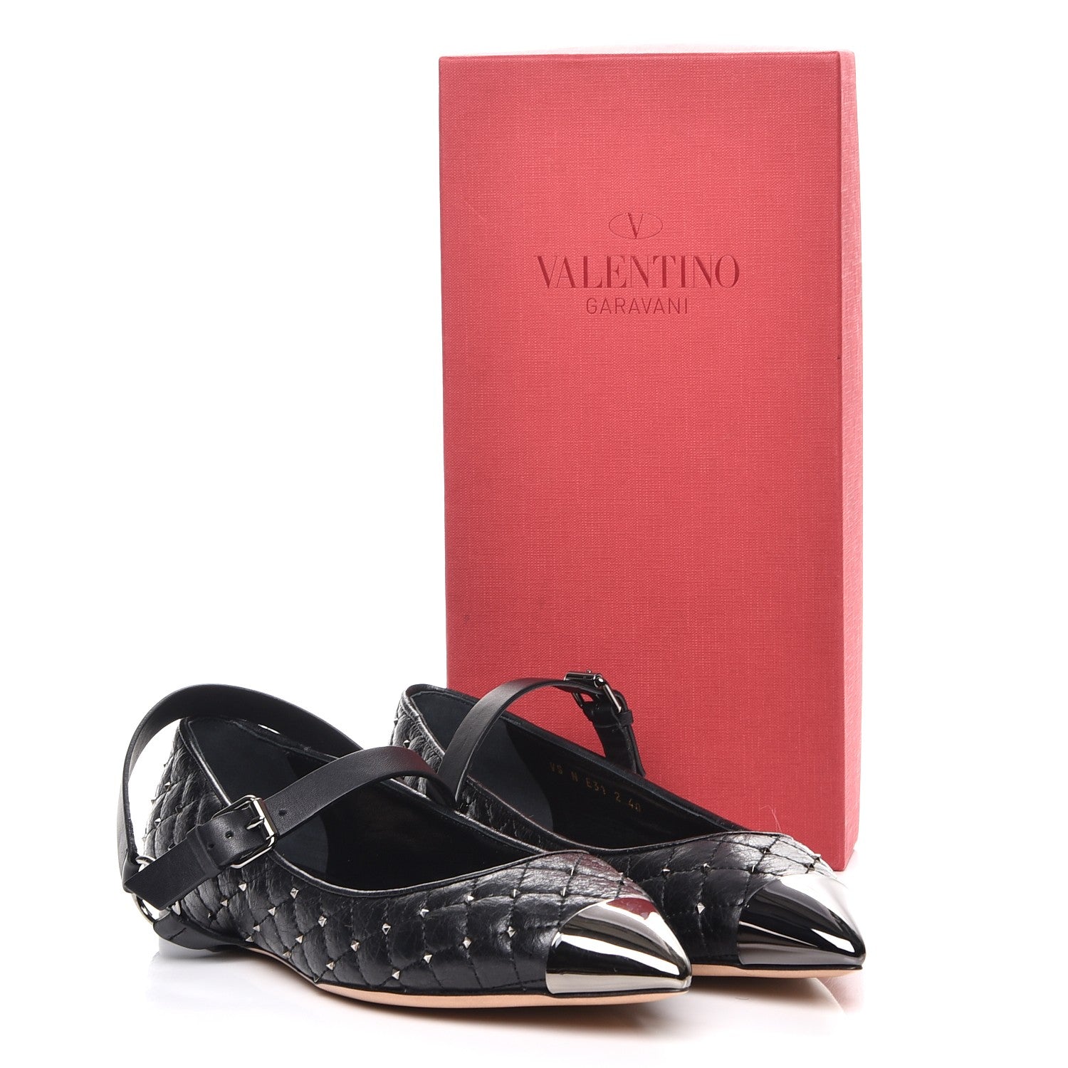 Valentino Garavani Crackled Lambskin Rockstud Spike Captoe Ballerina Flats 40 Black 9 of 9