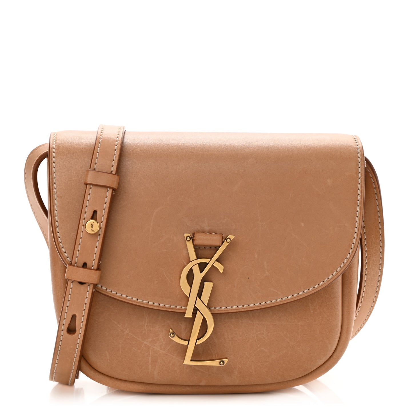 Smooth Vintage Calfskin Small Kaia Satchel Brown Gold