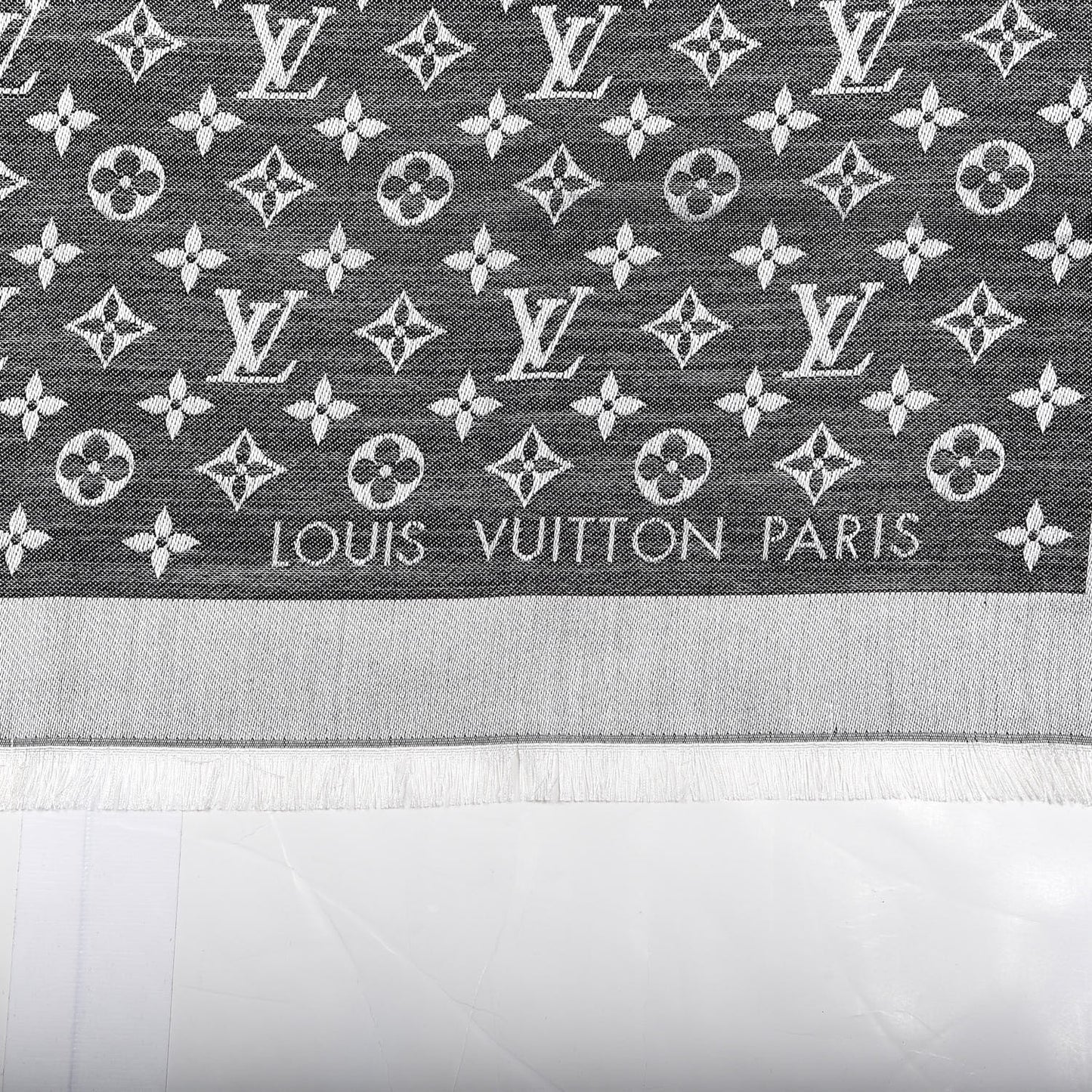 Wool Silk Monogram Denim Shawl Black