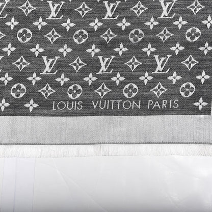 Louis Vuitton Wool Silk Monogram Denim Shawl Black 2 of 3