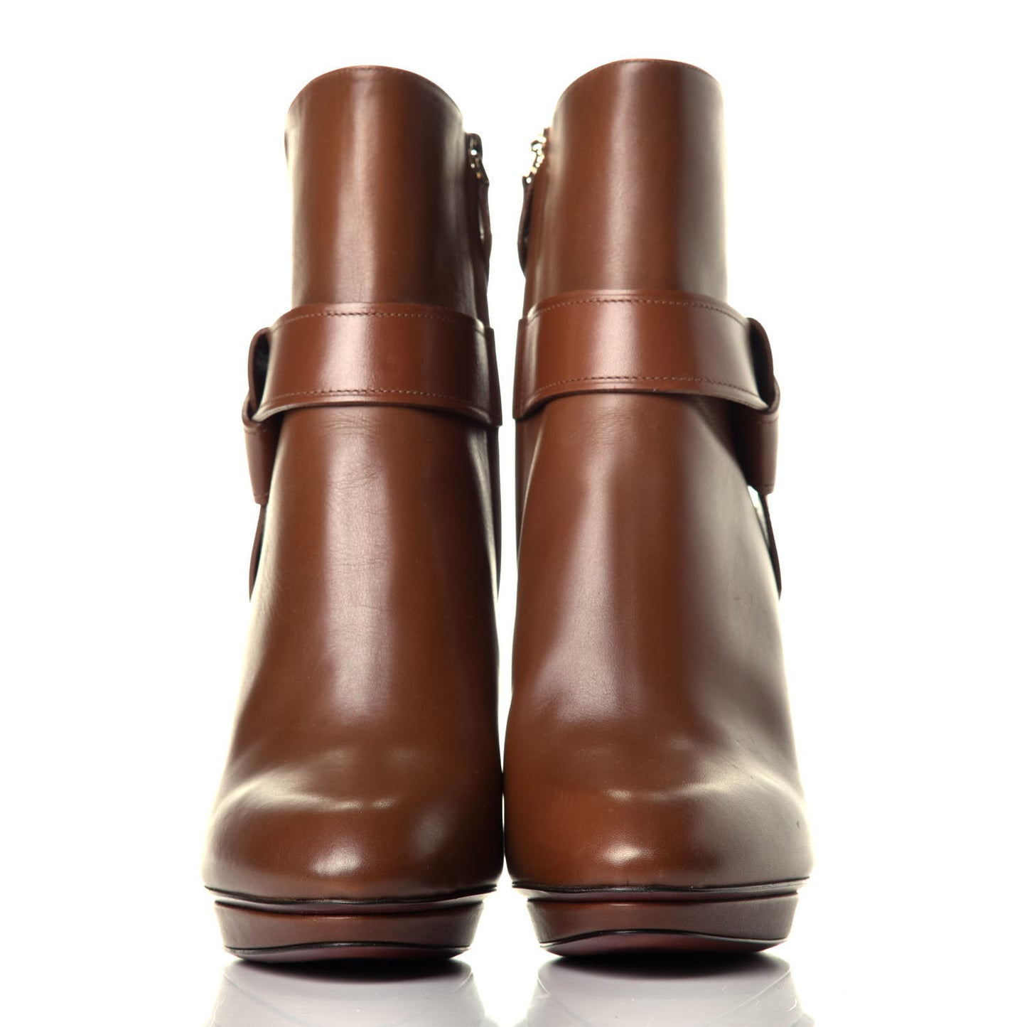 Calfskin Belted Ankle Boots 37 Cognac