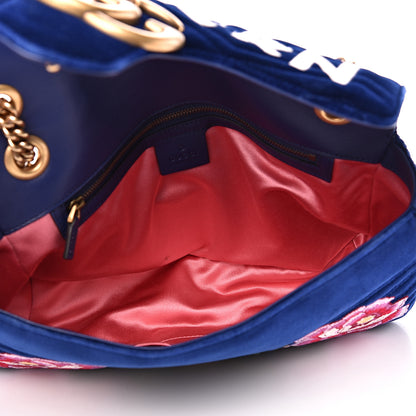 Gucci Velvet Matelasse Modern Embroidered Medium GG Marmont Shoulder Bag Cobalt 4 of 14