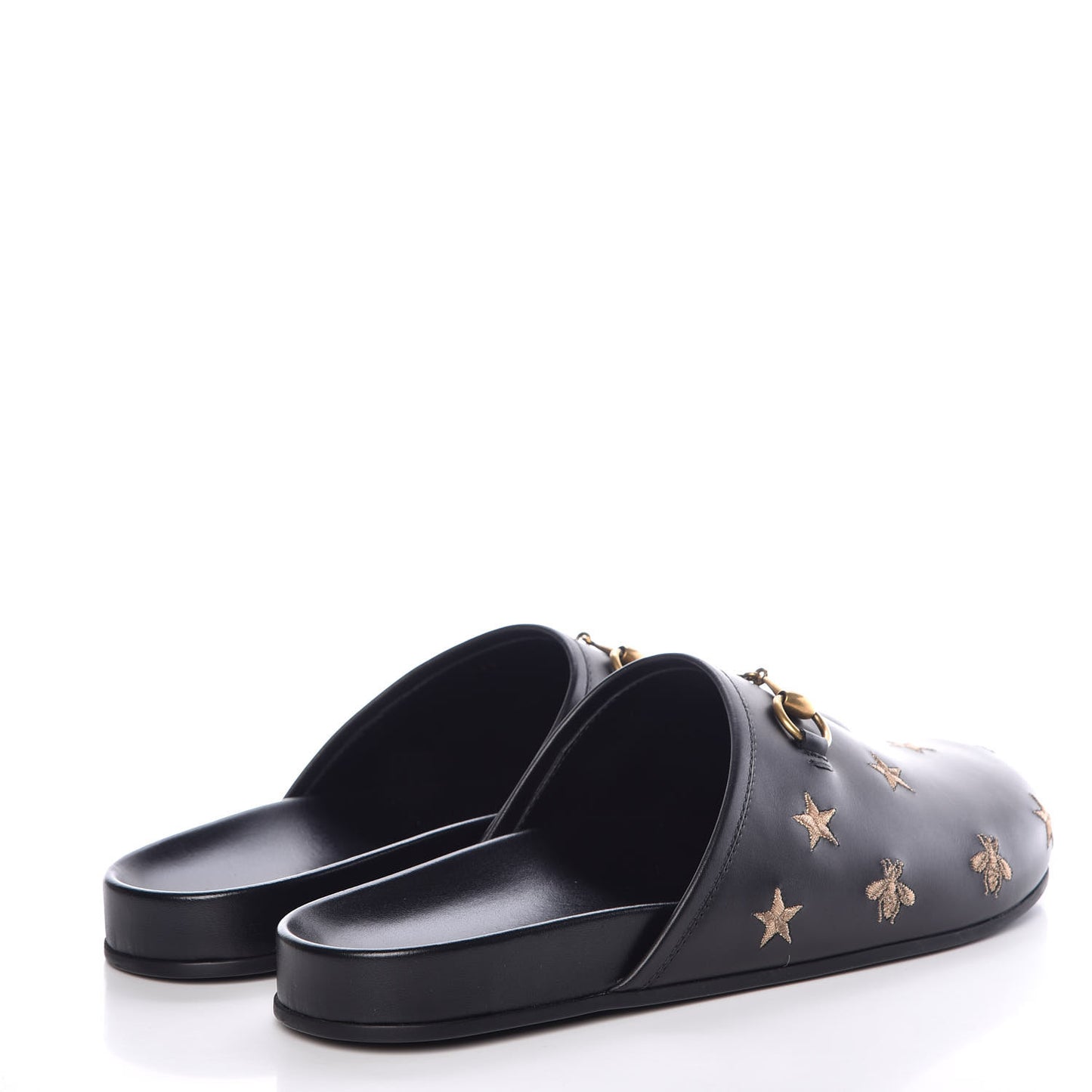 Calfskin Bee Star Embroidered Mens Horsebit River Slippers 12 Black