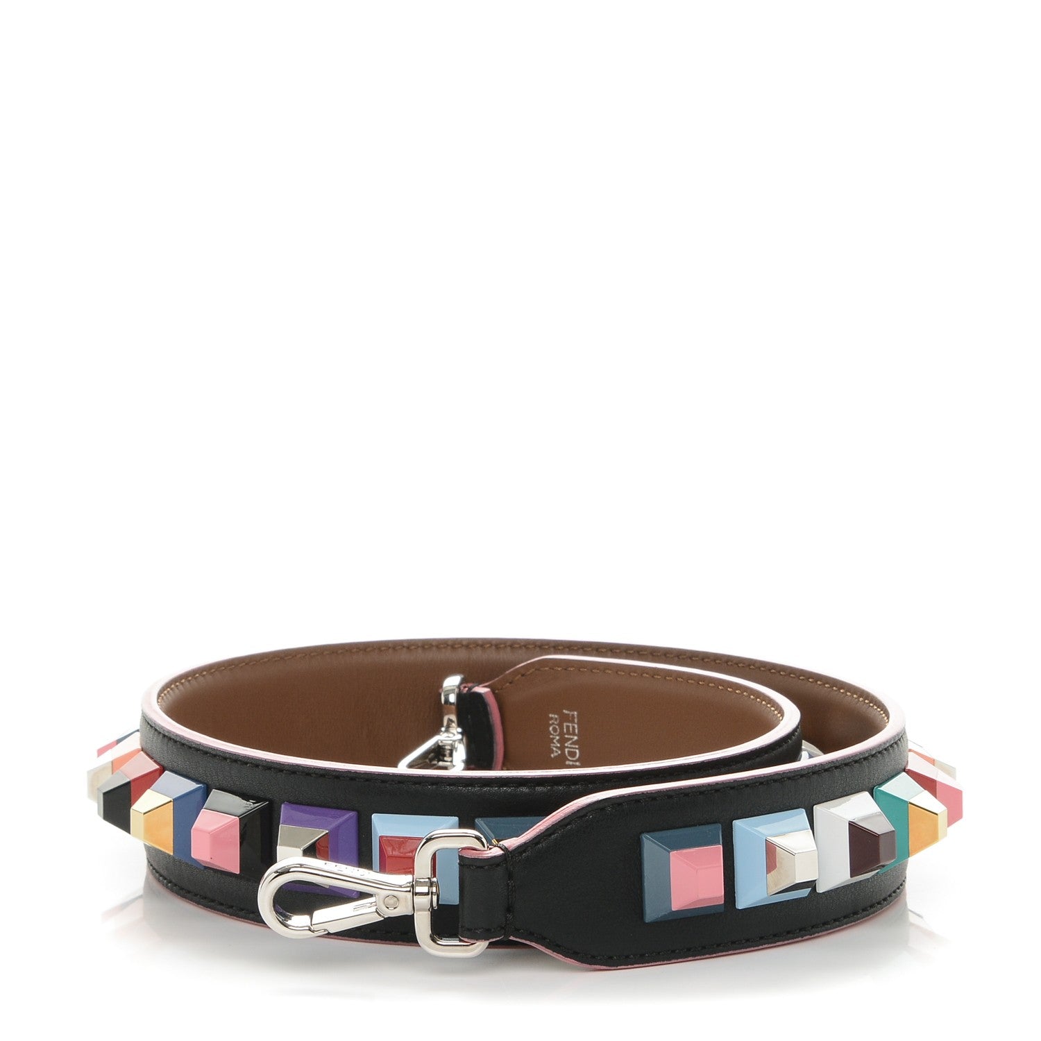 Fendi Vitello Dolce Plexiglass Bi-Color Studded Strap You Black Brownie Multicolor 1 of 4