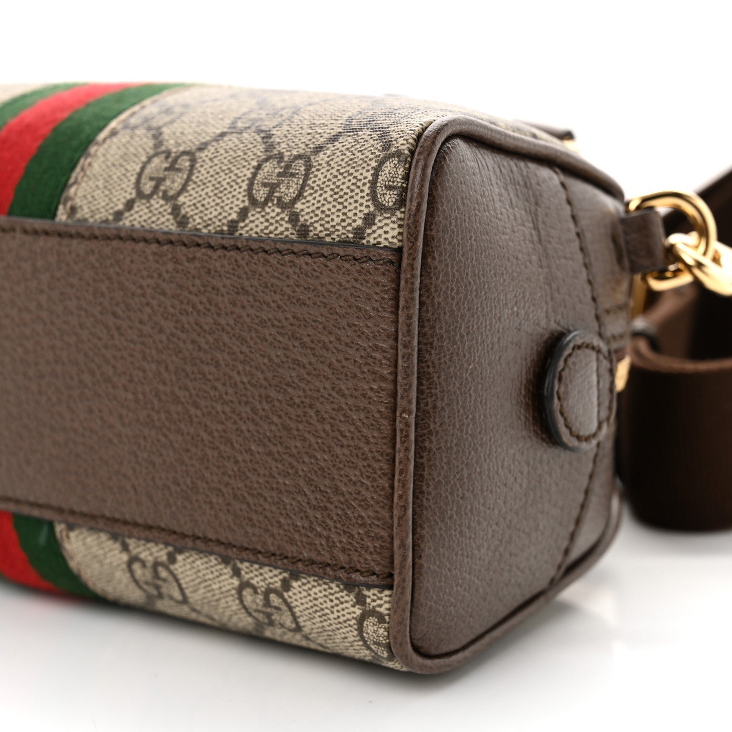 Gucci GG Supreme Monogram Textured Dollar Calfskin Web Mini Ophidia Top Handle Bowler Bag Beige Ebony New Acero 10 of 10
