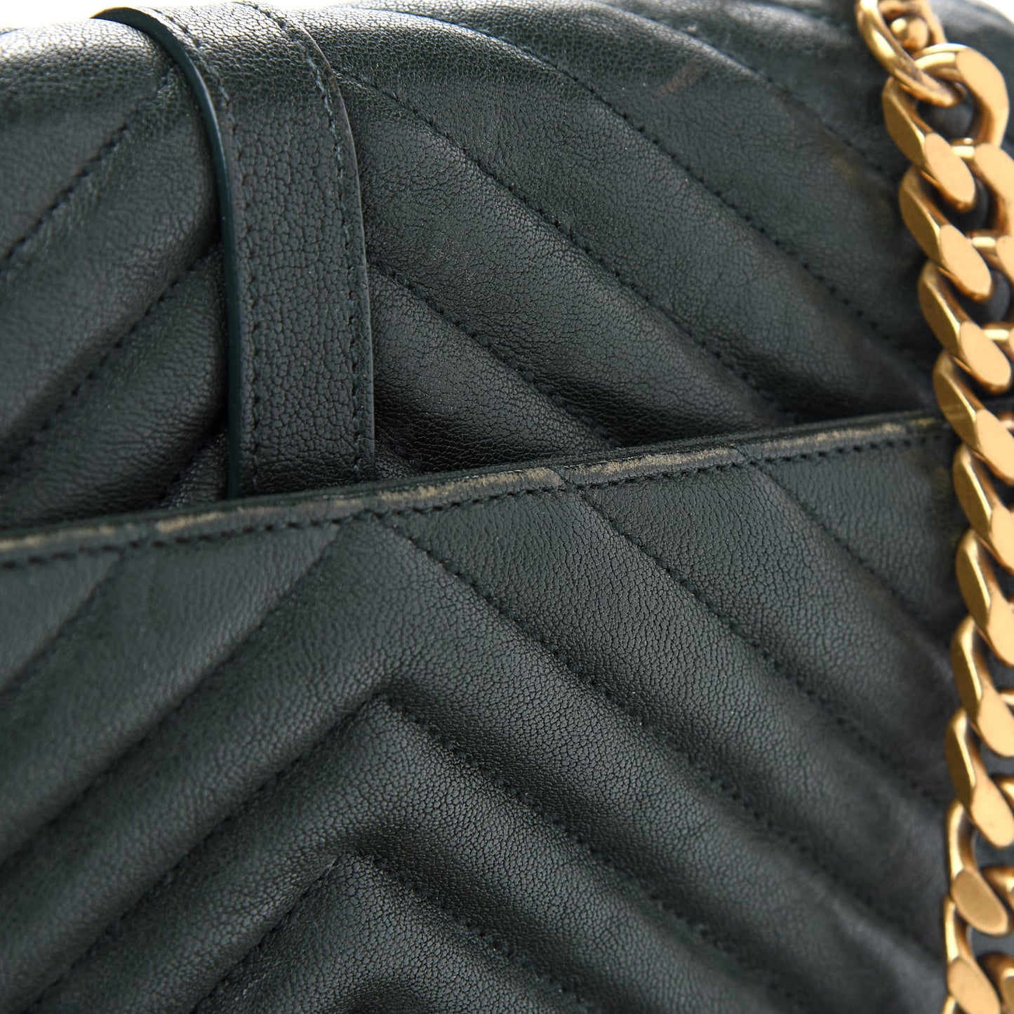 Sheepskin Matelasse Chevron Monogram Medium College Bag Dark Green