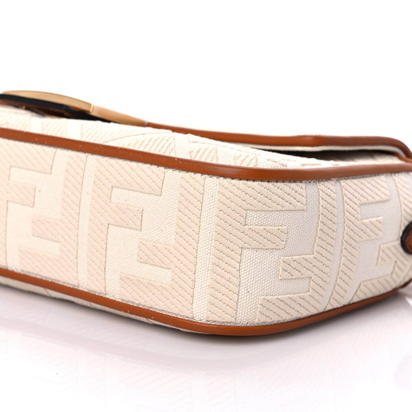 Canvas Vitello King Bi-Color Strap FF Embroidered Baguette Grezzo Brandy Cuoio