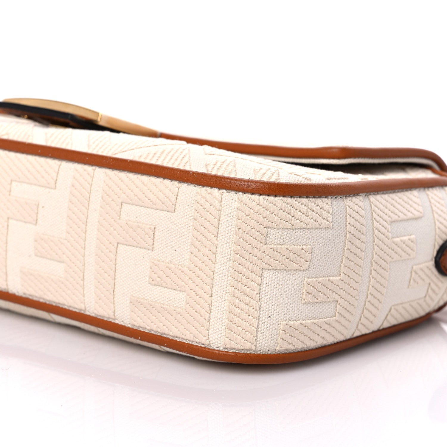 Fendi Canvas Vitello King Bi-Color Strap FF Embroidered Baguette Grezzo Brandy Cuoio 7 of 7