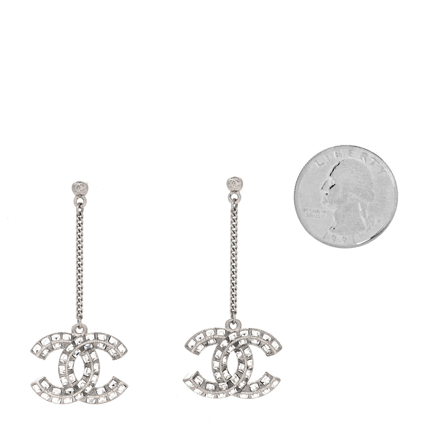 Chanel Baguette Crystal CC Drop Earrings Silver 2 of 4
