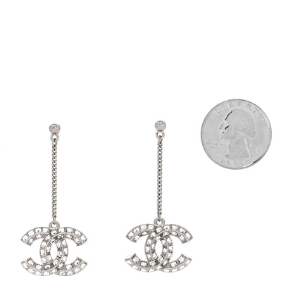 Chanel Baguette Crystal CC Drop Earrings Silver 2 of 4