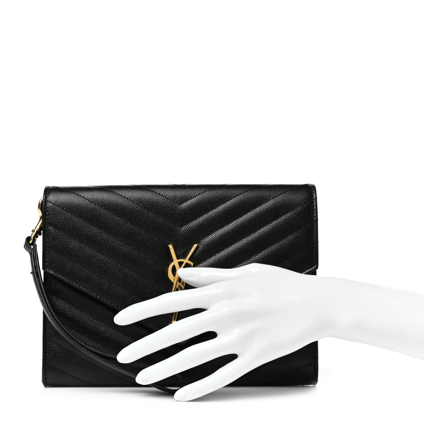 Grain De Poudre Matelasse Chevron Monogram Envelope Clutch Black