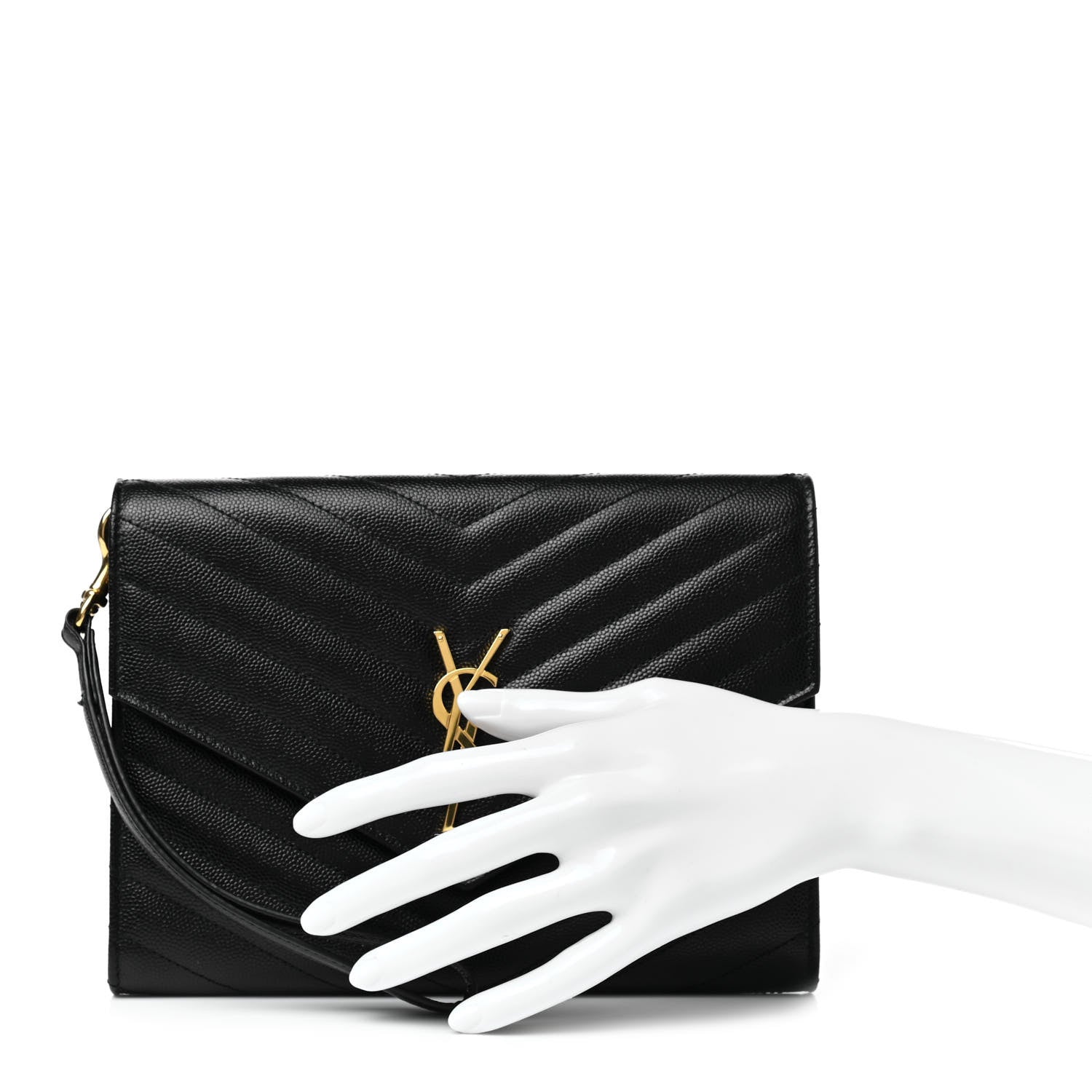Saint Laurent Grain De Poudre Matelasse Chevron Monogram Envelope Clutch Black 2 of 7