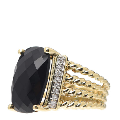 David Yurman 18K Yellow Gold Diamond Black Onyx 16mm Wheaton Ring 50 5.5 3 of 5