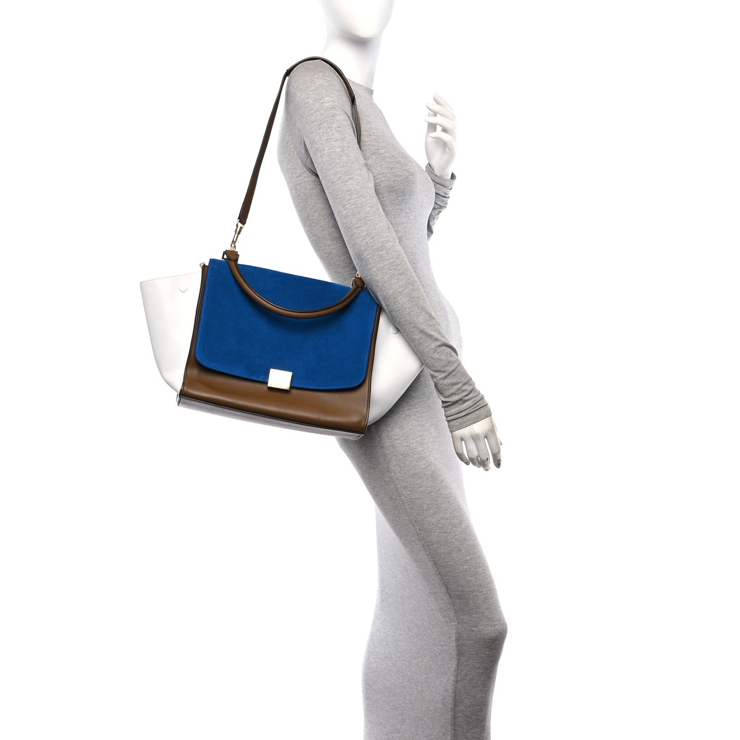 Celine Smooth Calfskin Suede Tri-Color Trapeze Royal Blue 2 of 10