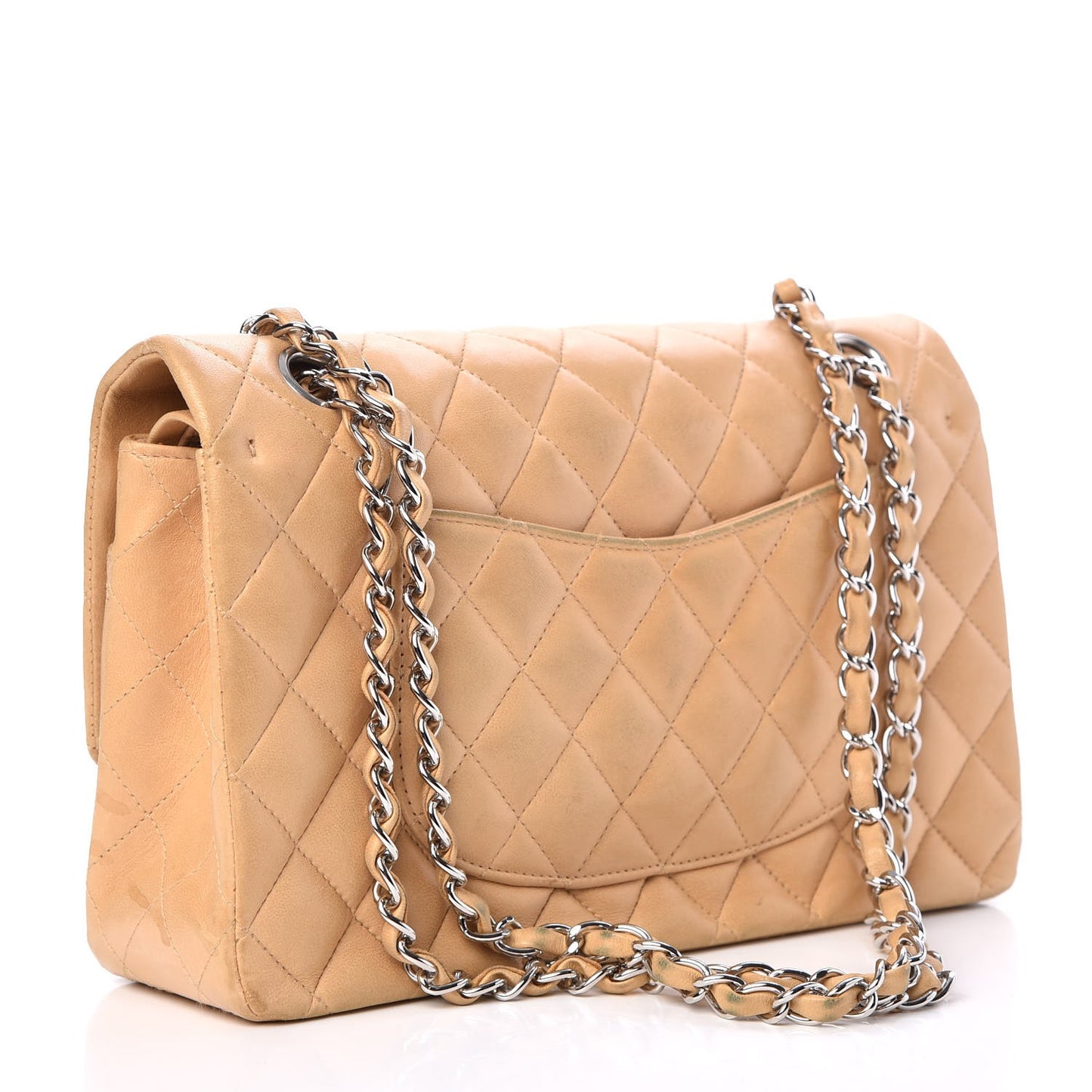 Lambskin Quilted Medium Double Flap Beige