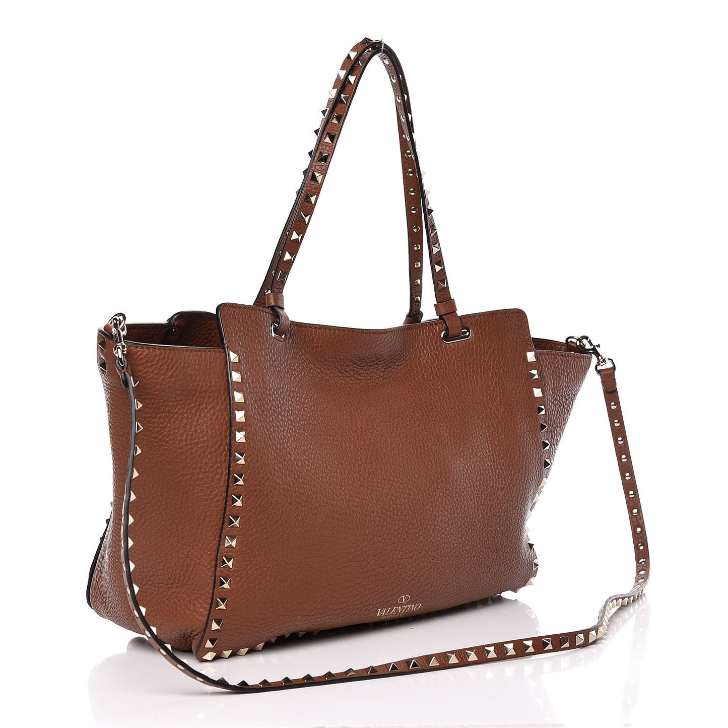 Pebbled Calfskin Medium Rockstud Tote Bright Cognac