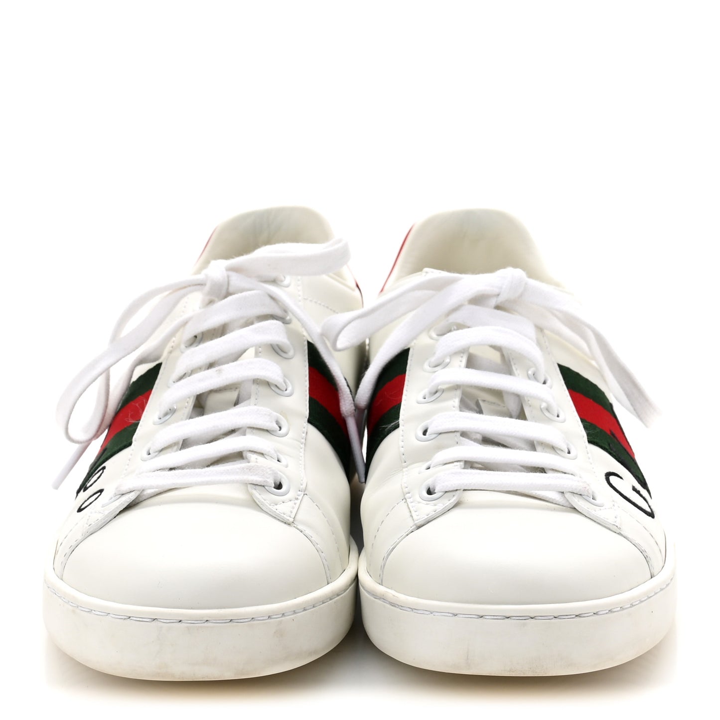 Calfskin Gucci 100 Womens Ace Sneakers 39.5 White Hibiscus Red