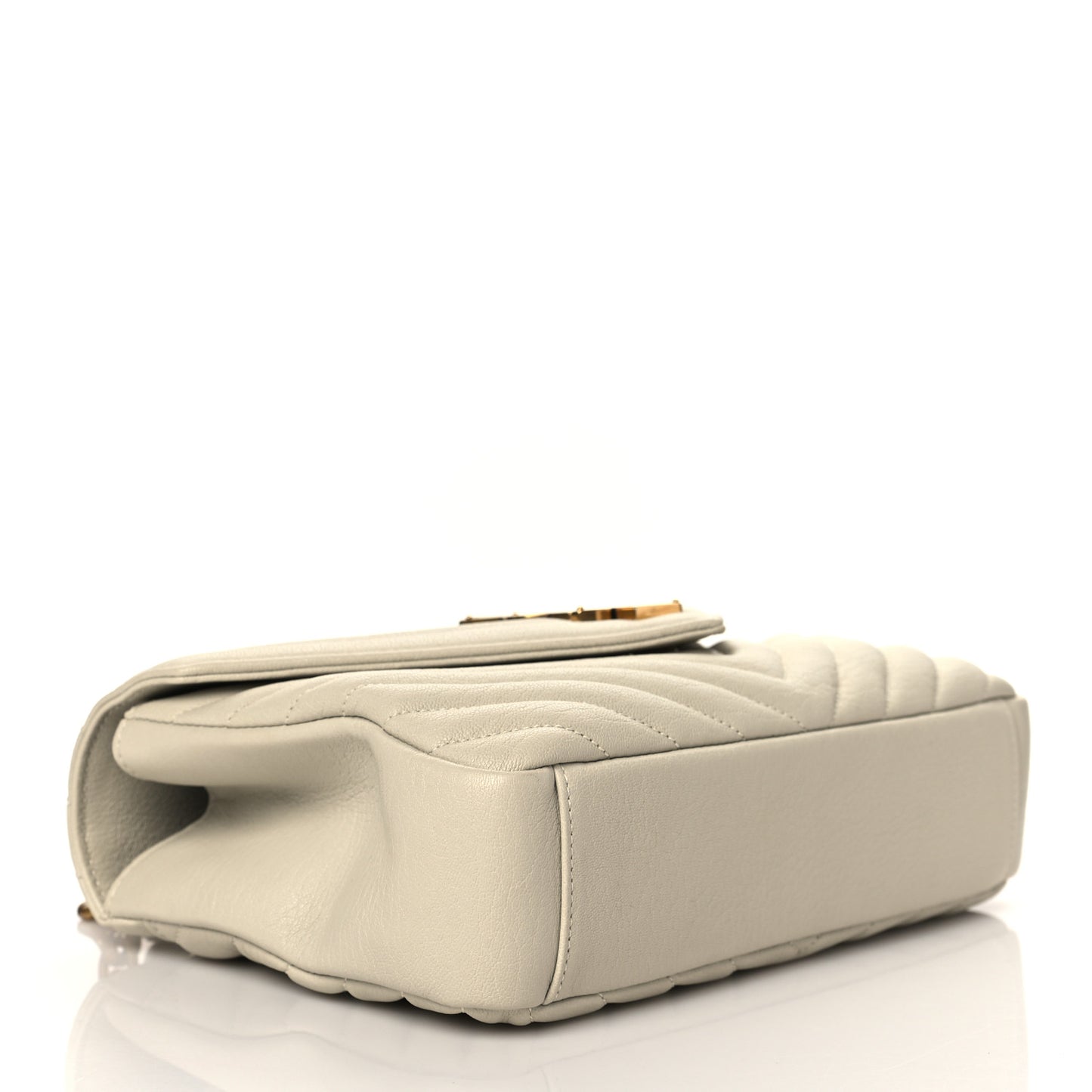 Sheepskin Matelasse Chevron Monogram Medium College Bag Dove White